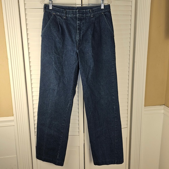 Vintage Wrangler Womens Pinstripe Straight Leg Jeans 34 Long -‎ Measure Small 31 - Picture 1 of 5